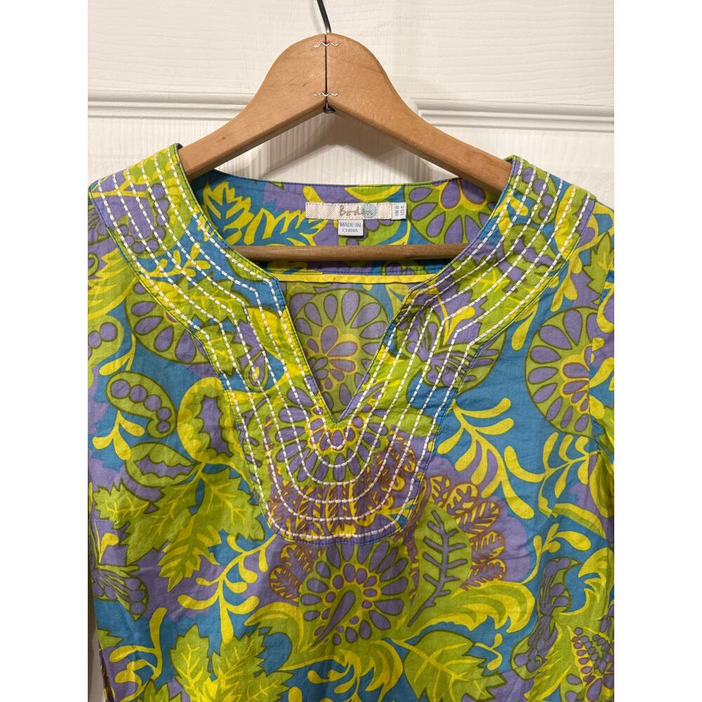 Boden Vivid Hawaiian Mod Floral Split Neck 3/4 Sleeve Tunic Blouse Top,SZ US 4 - Picture 2 of 7